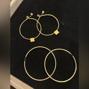 2 Pair Gold Hoop Earrings- 1 3/4” and 2 3/8 “ in diameter. Great condition